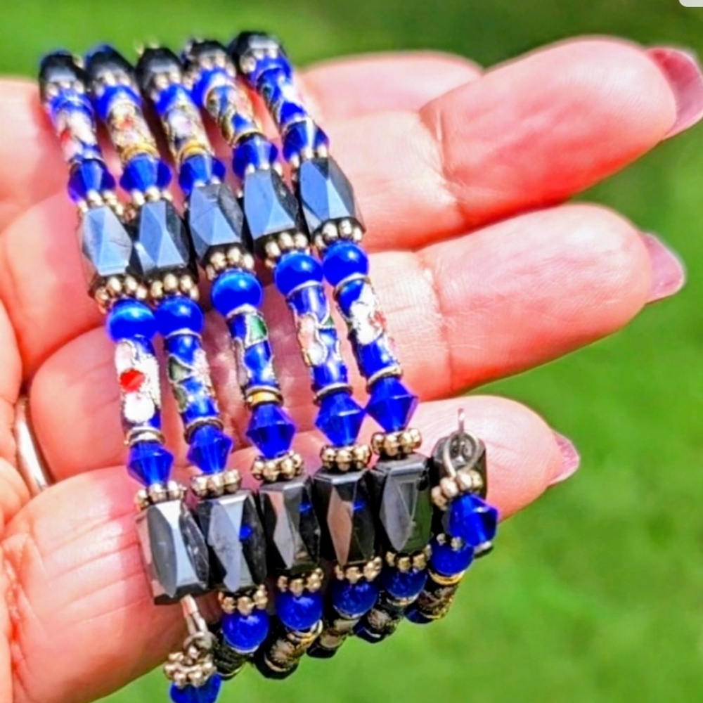 BUYER'S CHOICE Cloisonne and Hematite OR Pearl Magnetic Wrap Bracelet/ Necklace - Picture 3 of 4